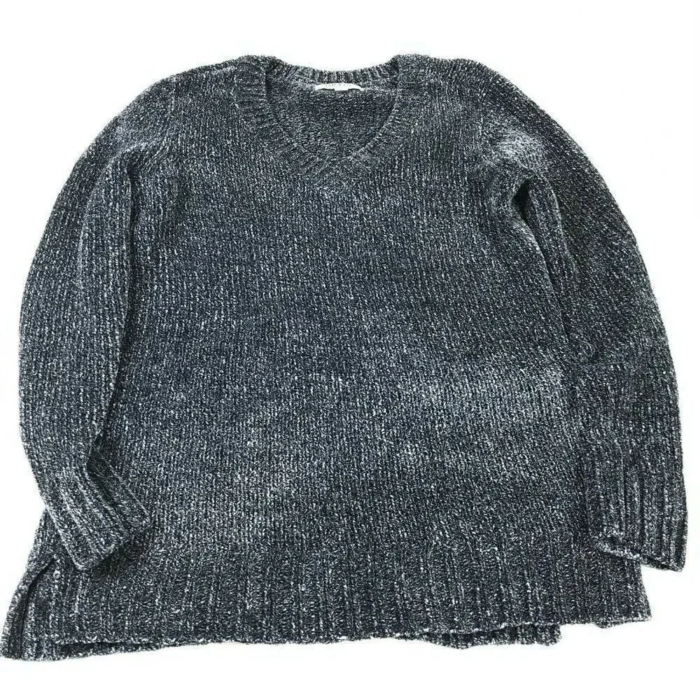 Orvis V-Neck Sweater Blue Chenille Knit Pullover